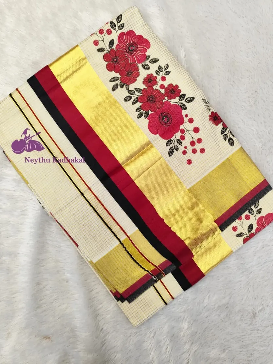 Poovaka - Maroon & Black -4*4 Printed Micro Check saree - view 1