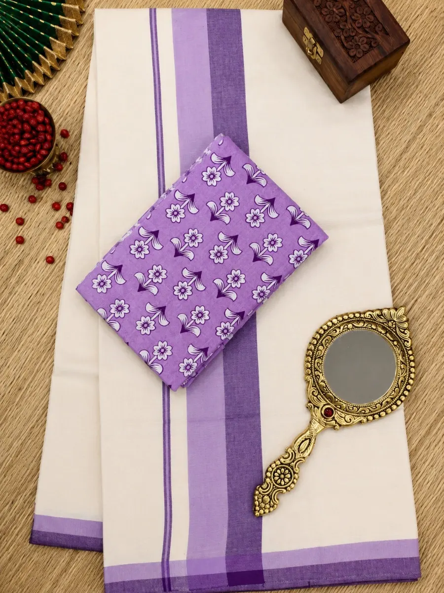 Violet & Lavender - Chemandhikkara Set Saree - view 1