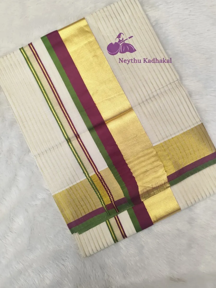 Purple & Green - 4*4 Dc Line Saree - Kairali (IT) - view 1