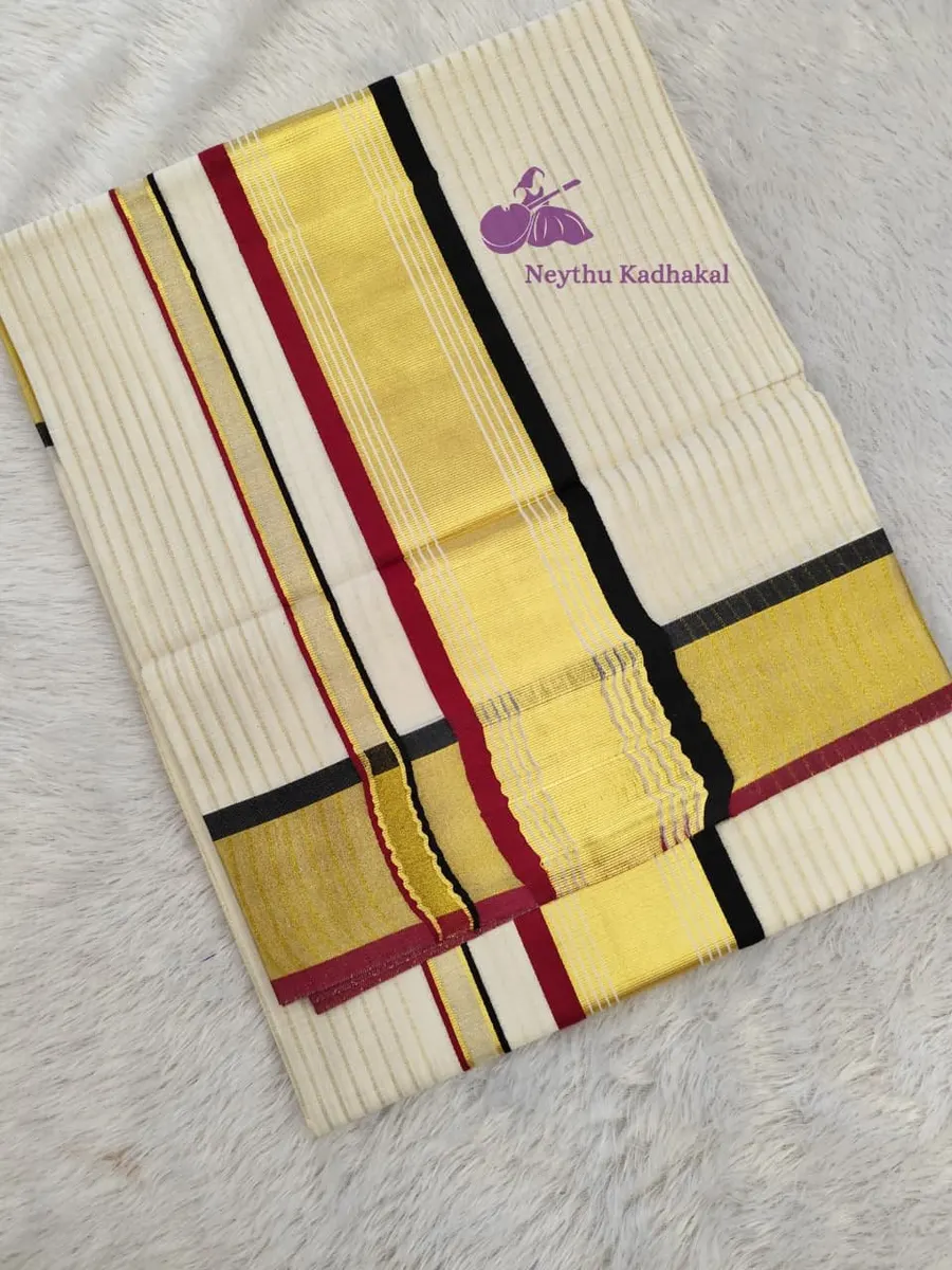 JANAKI - Maroon & Black - 4*4 Kotta Line Saree - view 1