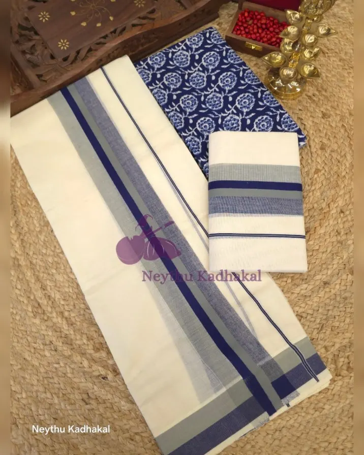 Navy Blue & Steel Blue - Manthikkara - view 1