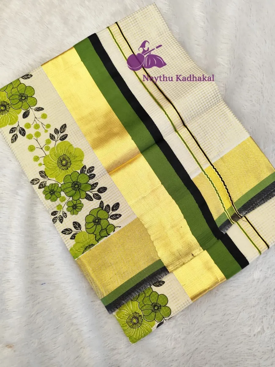Poovaka - Green & Black -4*4 Printed Micro Check saree - view 1