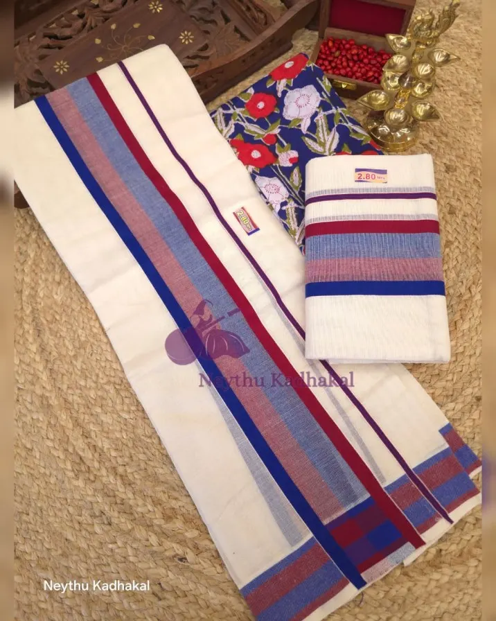 Dark Blue & Dark Meroon - Manthikkara - view 1
