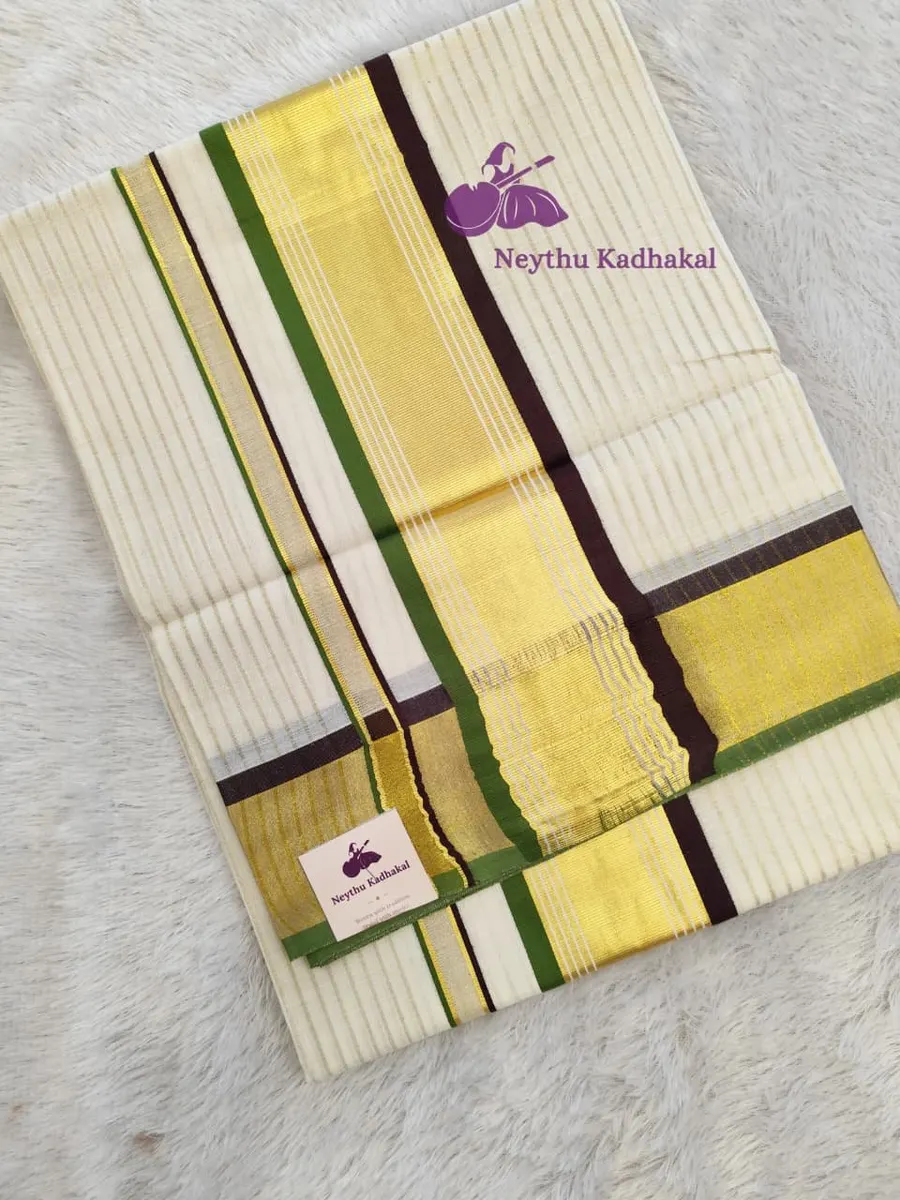 JANAKI - CoffeeBrown & Green - 4*4 Kotta Line Saree - view 1