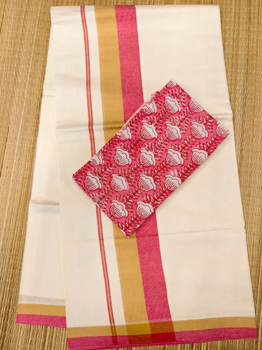MustardYellow & RosePink - Chemandhikkara Set Saree - view 1