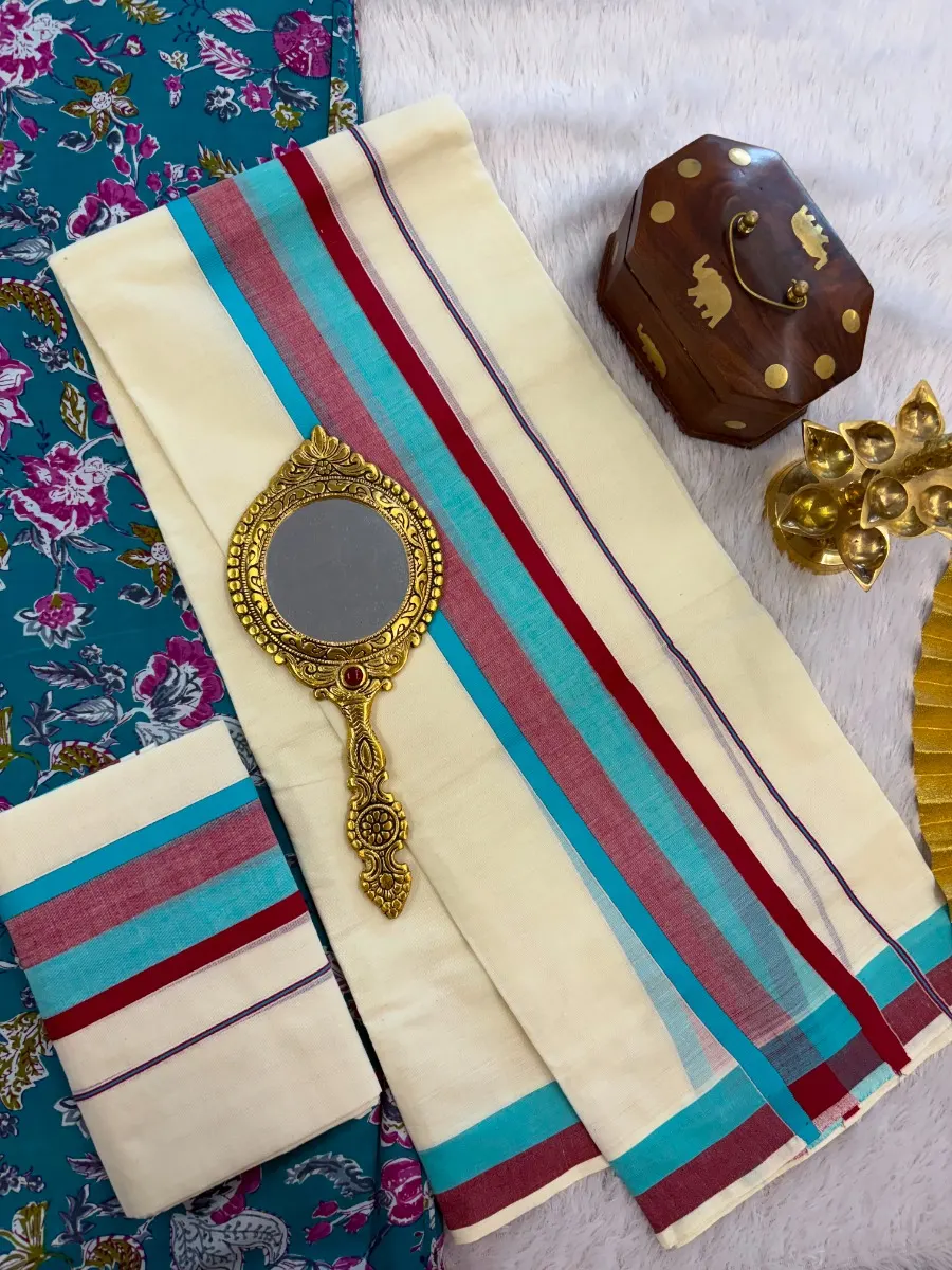 Dark SkyBlue & Beetroot Red - Manthikkara SM thumbnail 2