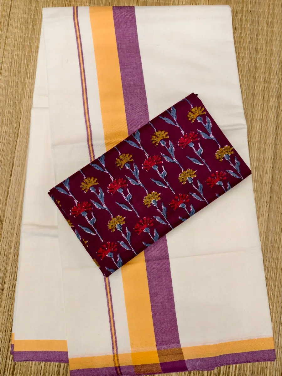 Purple & MangoYellow - Chemandhikkara Set Saree - view 1