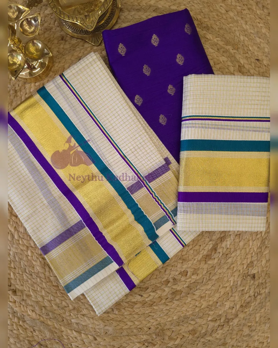 Micro Checked Kasav - CyanBlue & Violet - Kara With Kasav SM thumbnail 2
