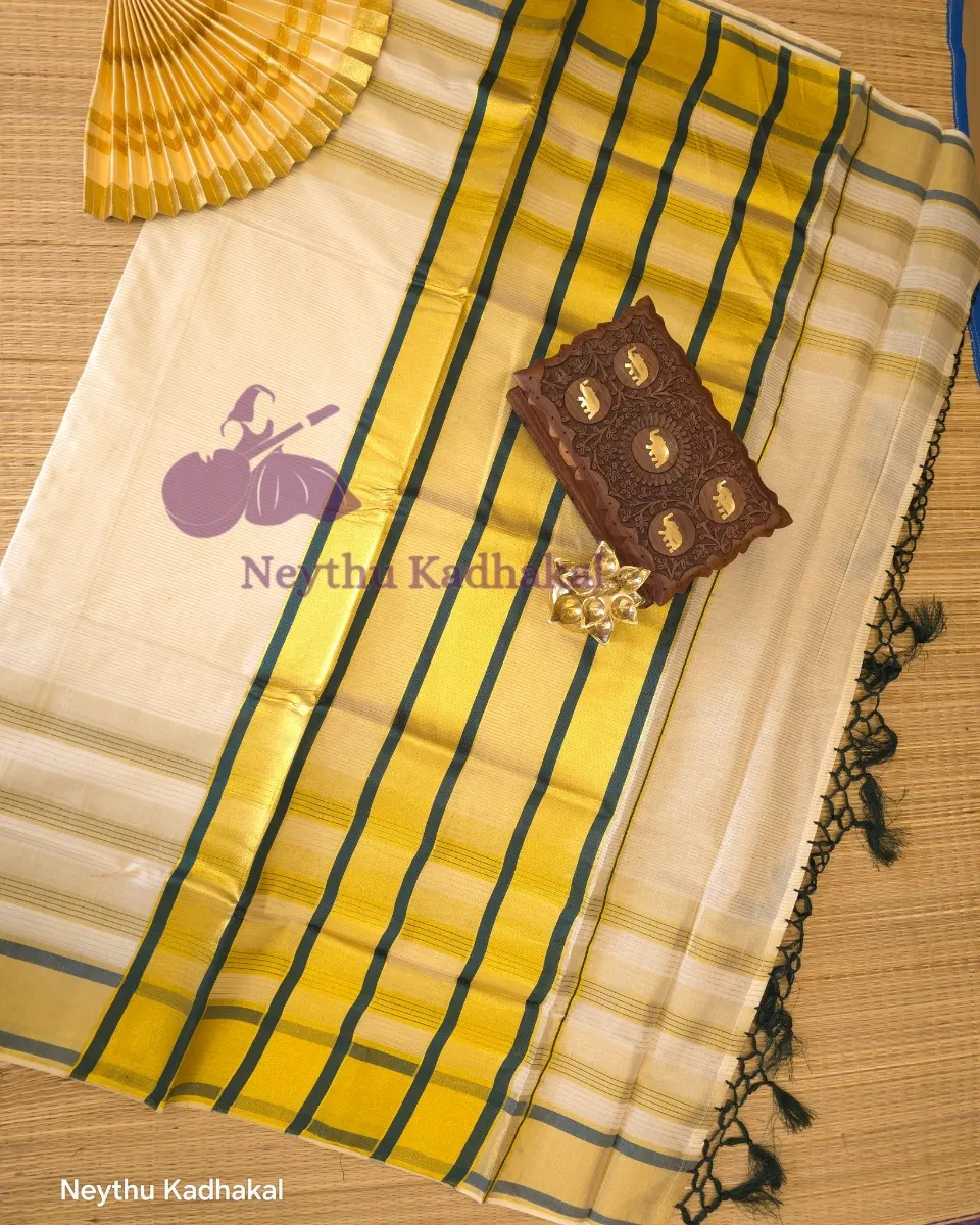 Golden Kasav With DarkGreen Border - Kara With Kasav thumbnail 2