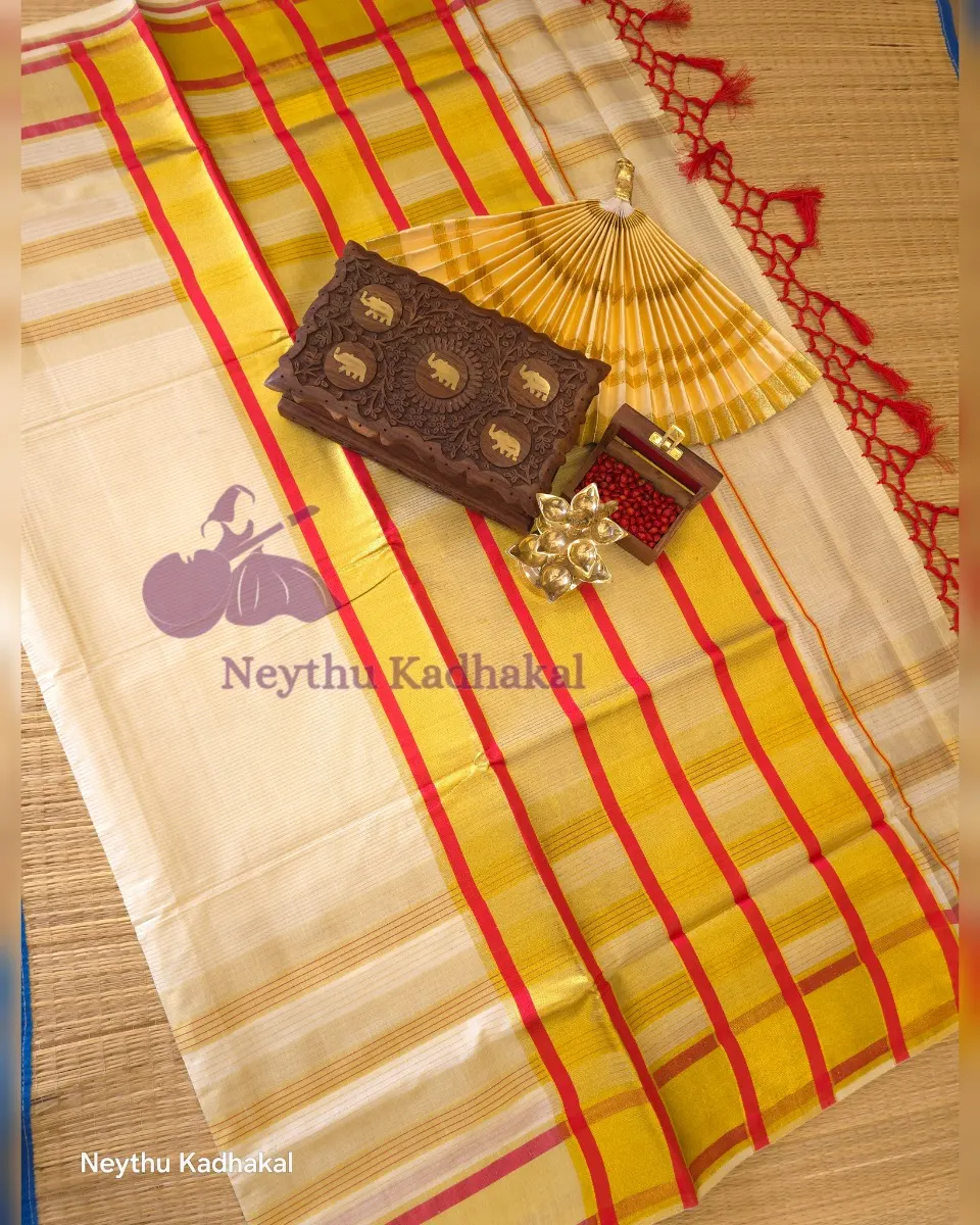 Golden Kasav With Red Border - Kara With Kasav thumbnail 2