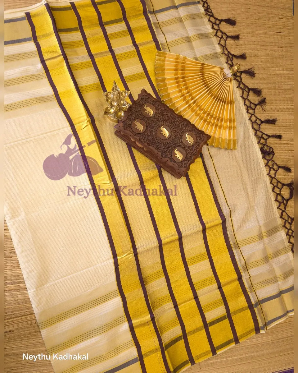 Golden Kasav With Purple Border - Kara With Kasav thumbnail 3