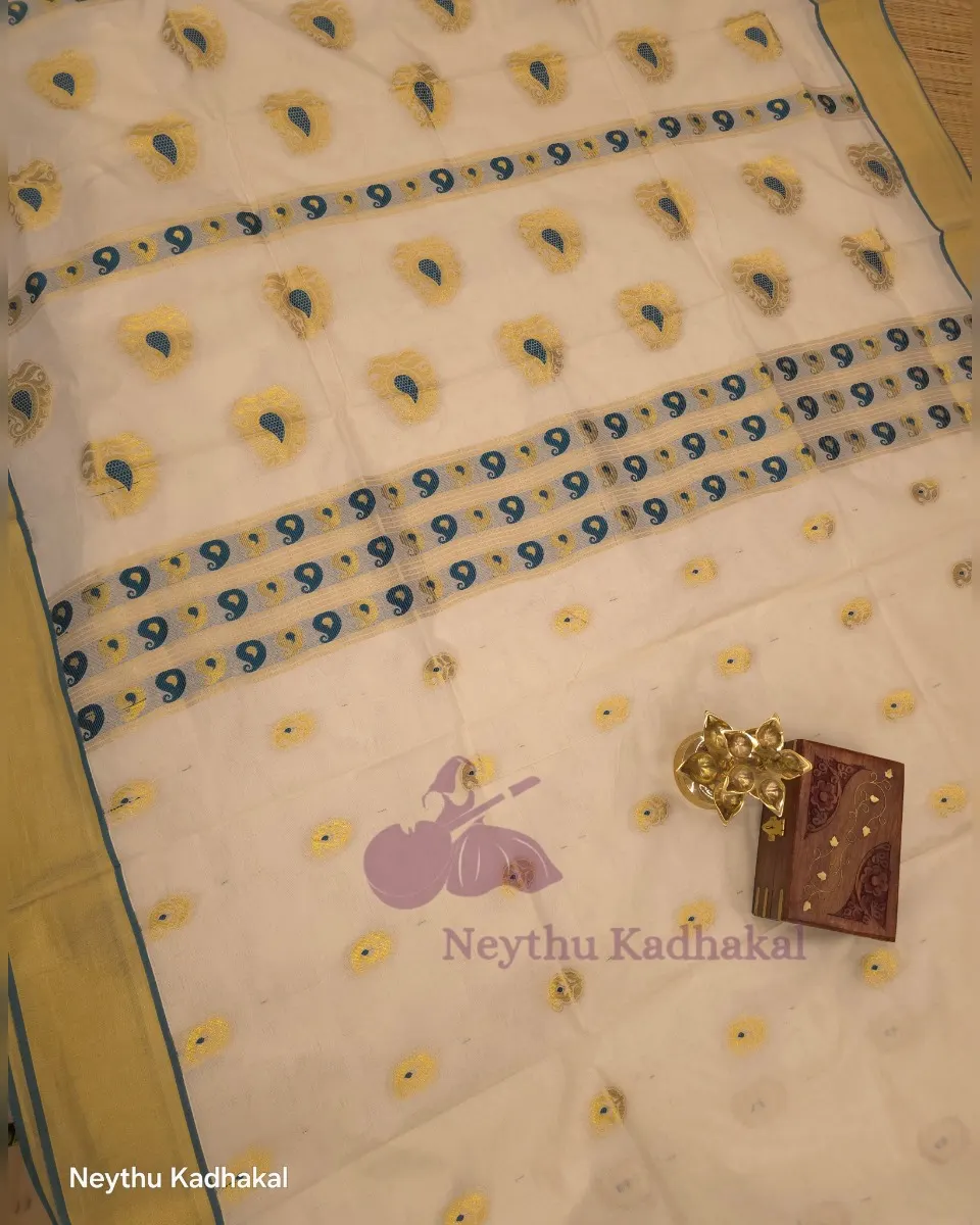 MEENA PUTTA KASAVU SET SAREE - Peacock Green thumbnail 3