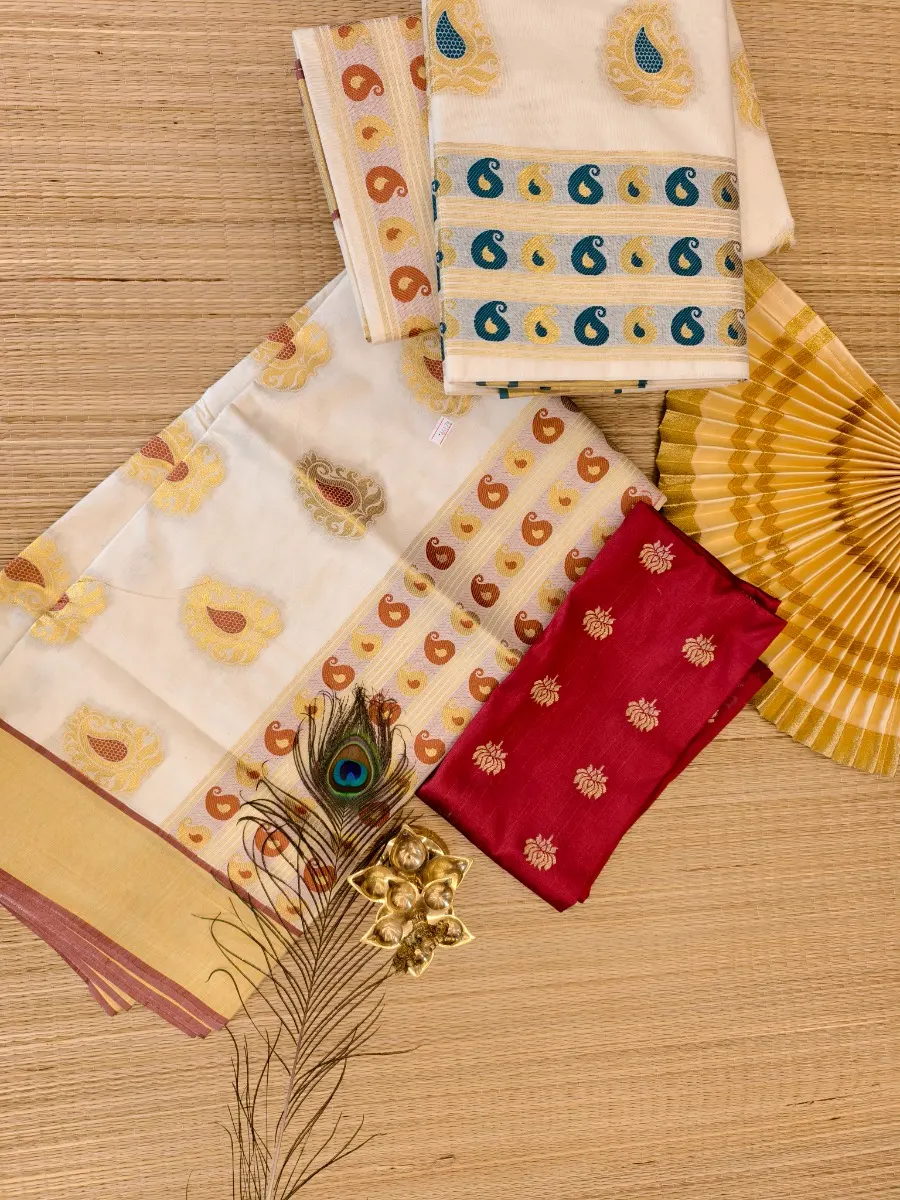 MEENA PUTTA KASAVU SET SAREE - Meroon Putta thumbnail 2