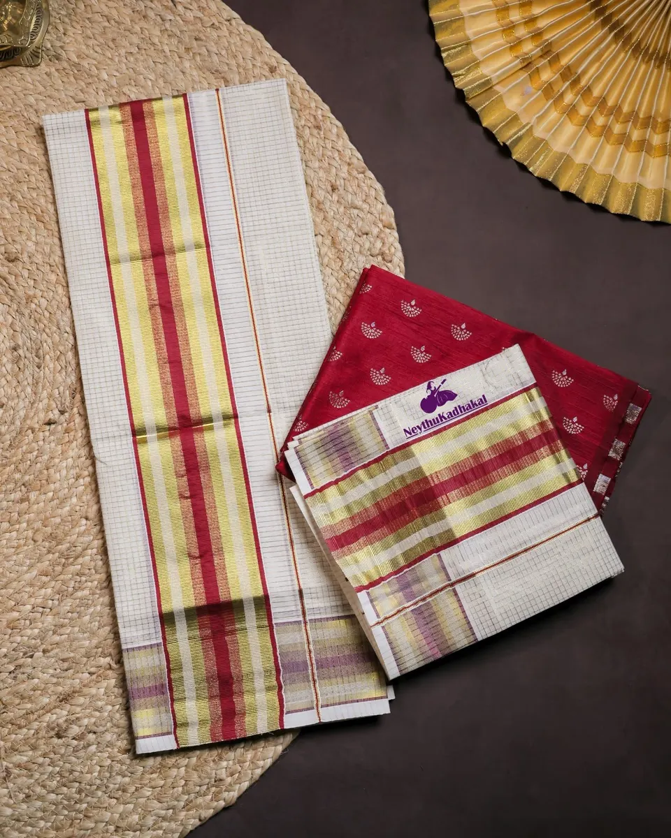 Maroon With Kasav - Micro Check Pattern SM thumbnail 2