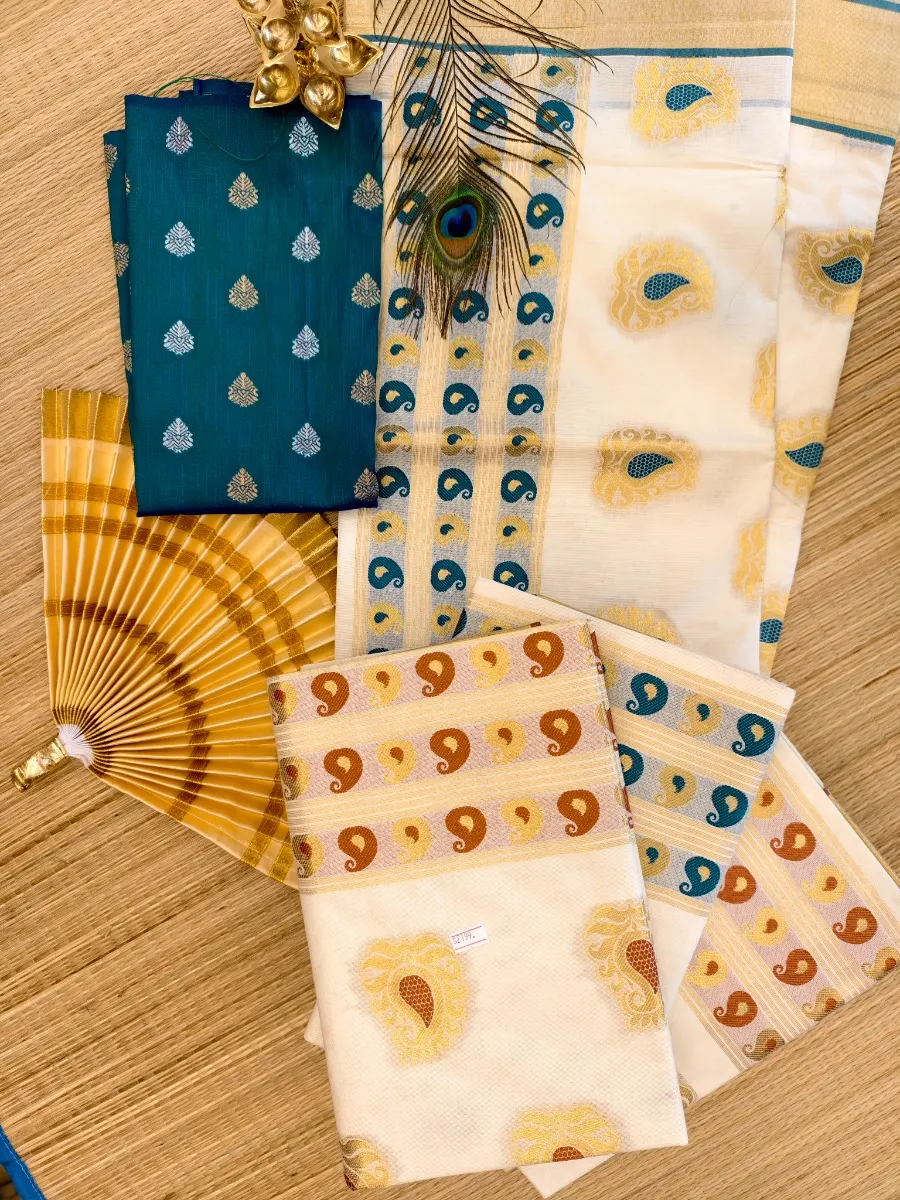 MEENA PUTTA KASAVU SET SAREE - Peacock Green thumbnail 4