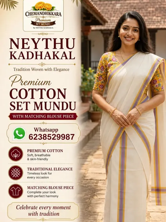 Chemandhikkara 3 inch - Yellow & Violet With AshGrey Border