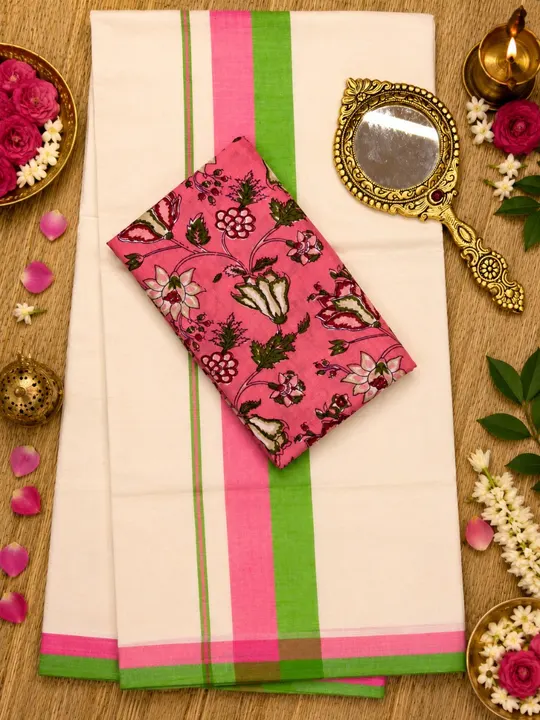 Pink & Green - Chemandhikkara Set Saree