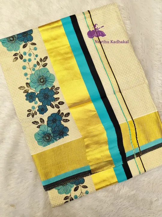 Poovaka - SkyBlue & Black -4*4 Printed Micro Check saree