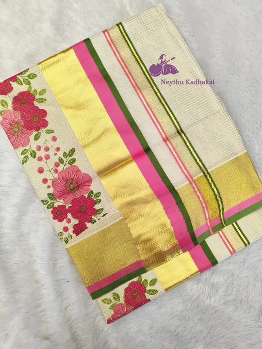 Poovaka - Pink & Green -4*4 Printed Micro Check saree