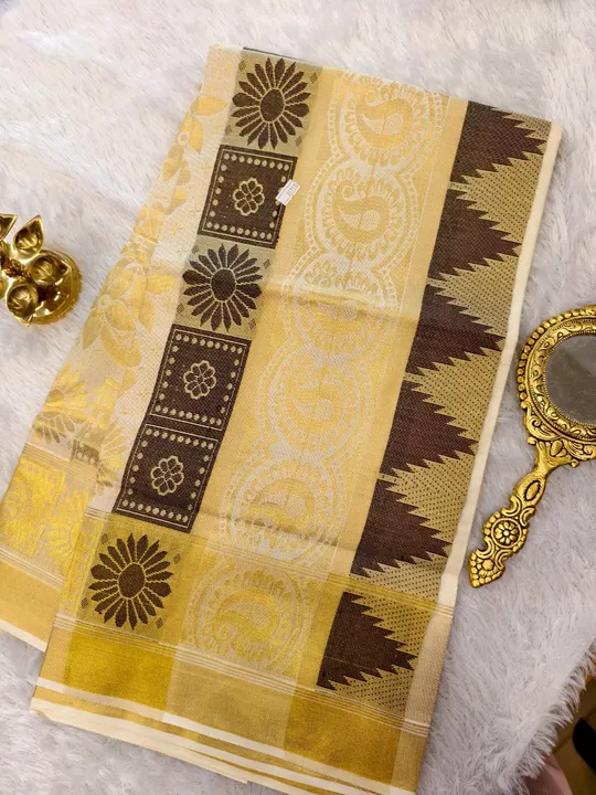 COTTON BOR COLOR PUTTA KASAVU SET - Coffee Brown & Kasavu Set Saree