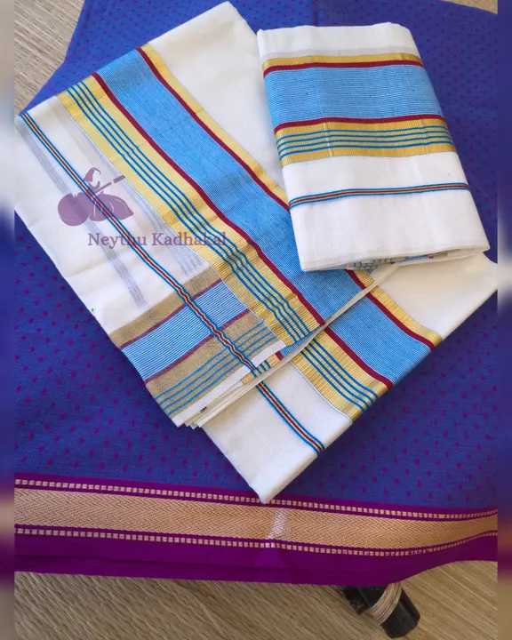 Sky Blue With Magentha Border - Kara With Kasav