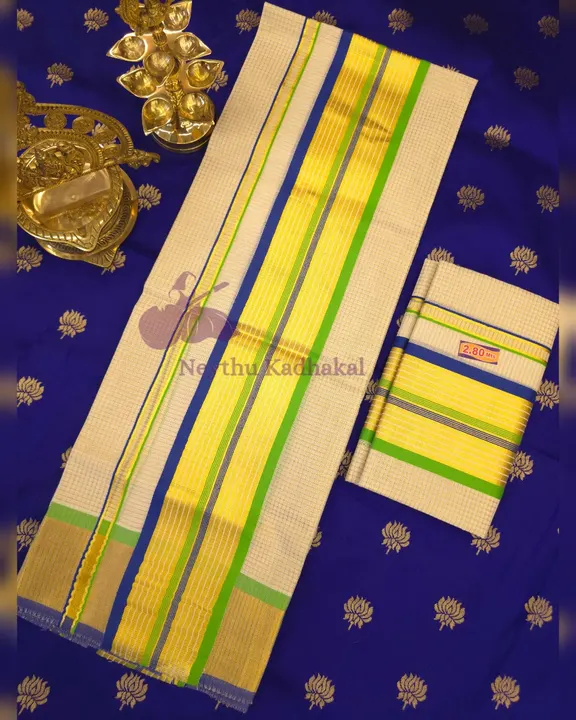 4*4 MICRO CHEQUE LJ Set Mund - Lightgreen & Royalblue Goldenline Kasavu