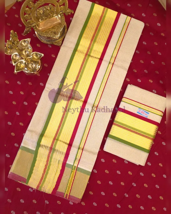 4*4 MICRO CHECKED SPECIAL Set Mund - Lightgreen & Meroon Center Golden Kasavu