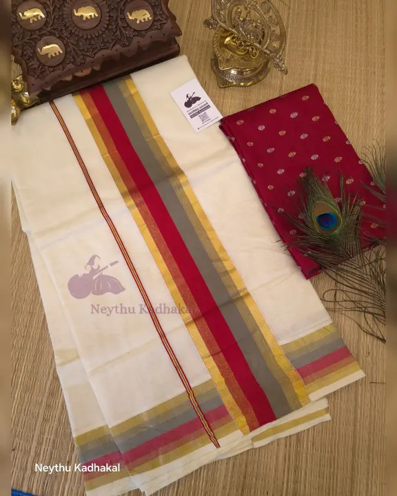 Red & AshGray With GoldenBorder - Kara With Kasav