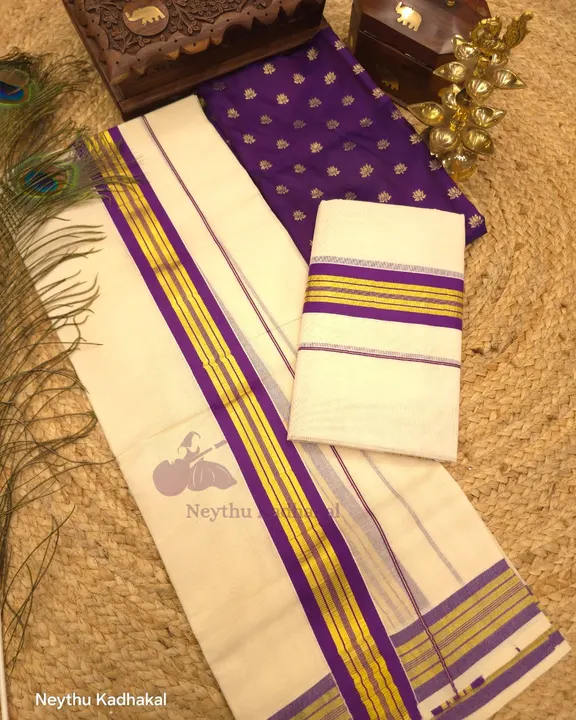 Kara  with kasavu- Violet With 2Inch Golden Kara
