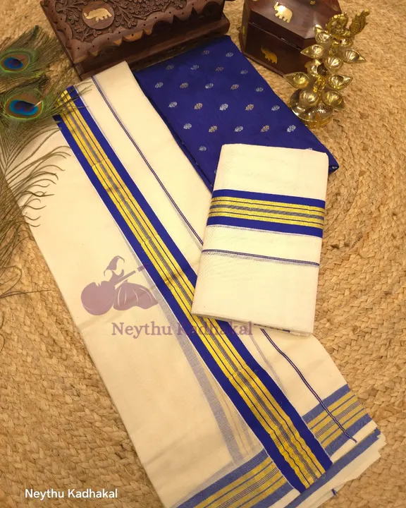 Kara  with kasavu- Blue With 2Inch Golden Kara