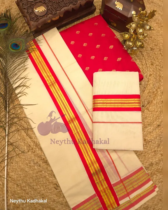 Kara  with kasavu - Red With 2Inch Golden Kara
