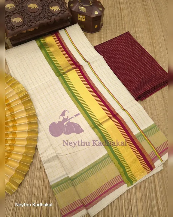 Checked Kasav With Green & Maroon - Kara With Kasav