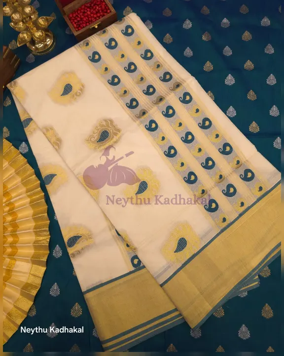 MEENA PUTTA KASAVU SET SAREE - Peacock Green