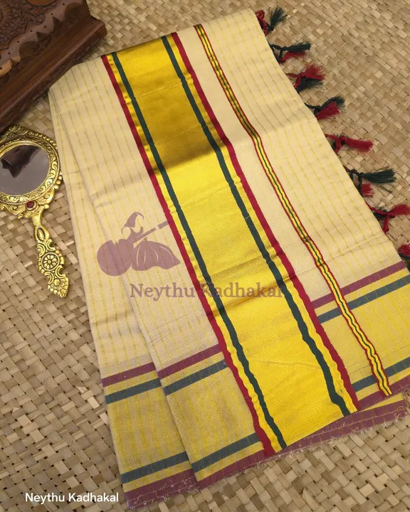 Maroon & Bottle Green - Tissue Saree with Lines & Tassels