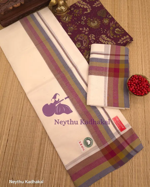 Magenta & OliveGold & SteelBlue - Premium Mulloth SM
