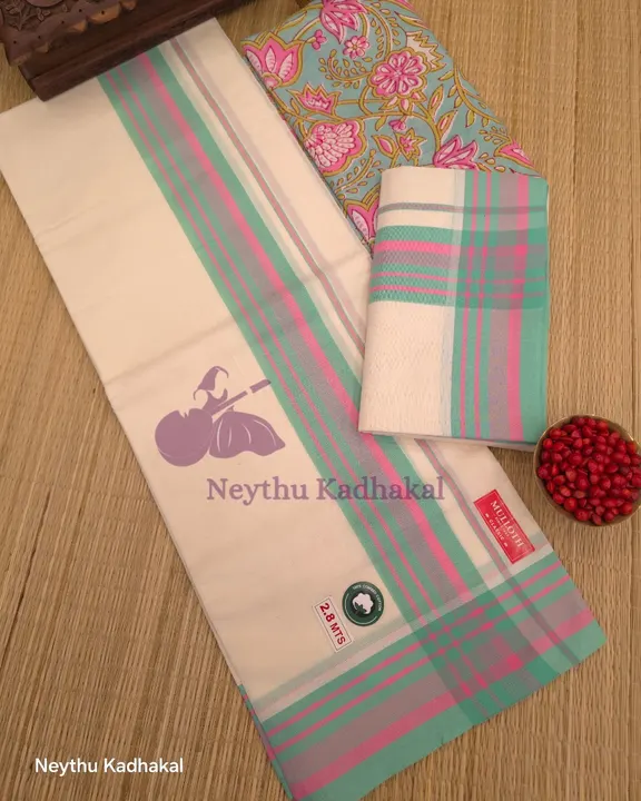 Pink & MintGreen With Lines - Premium Mulloth SM