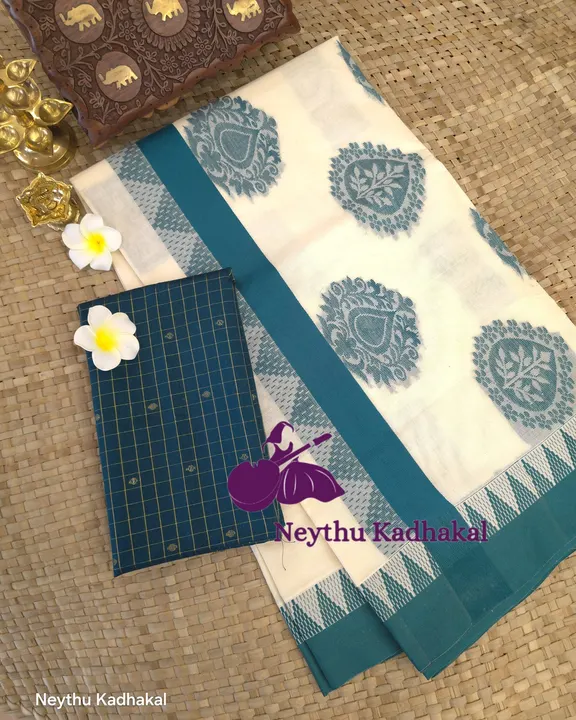 Mallika - Peacock Blue - Jacquard Weaving Saree